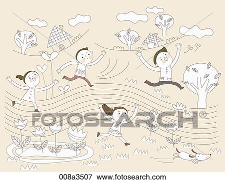 Stock Illustration - children enjoying their time in various background. Fotosearch