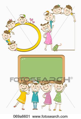 Clip Art - children holding various types of frames. Fotosearch