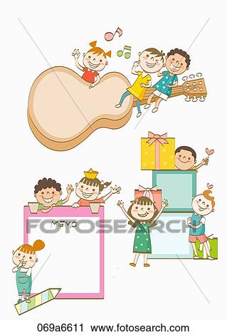children holding various types of frames View Large Illustration Clip Art - children holding various types of frames. Fotosearch