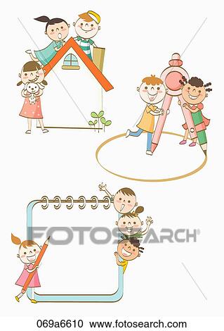 children holding various types of frames View Large Illustration Clipart - children holding various types of frames. Fotosearch