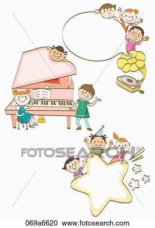 Clipart - children holding various types of frames. Fotosearch