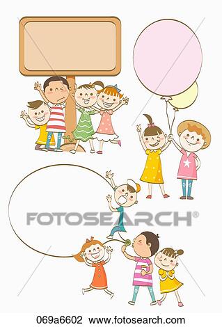 Drawing - children holding various types of frames. Fotosearch