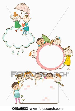 children holding various types of frames View Large Illustration Drawing - children holding various types of frames. Fotosearch