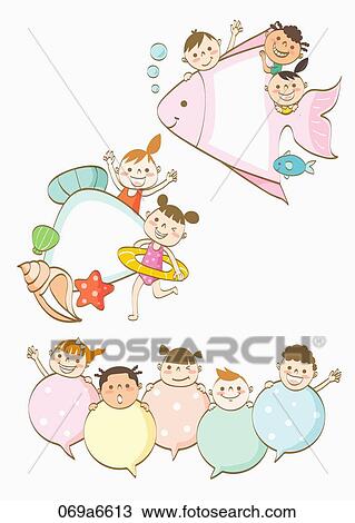 Drawing - children holding various types of frames. Fotosearch