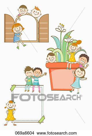 children holding various types of frames View Large Illustration Stock Illustration - children holding various types of frames. Fotosearch
