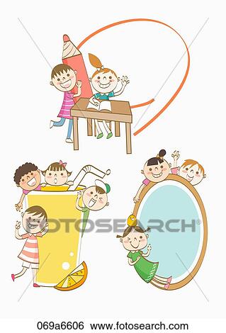 children holding various types of frames View Large Illustration Stock Illustration - children holding various types of frames. Fotosearch