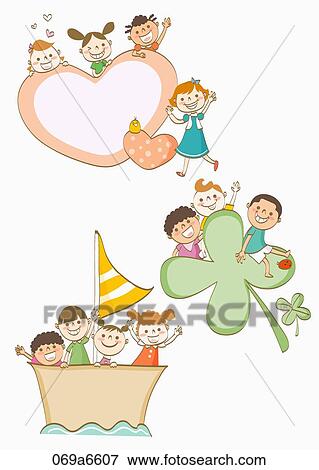 Stock Illustration - children holding various types of frames. Fotosearch