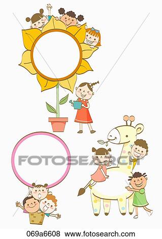 children holding various types of frames View Large Illustration Stock Illustration - children holding various types of frames. Fotosearch