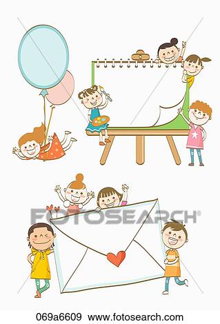 children holding various types of frames View Large Illustration Stock Illustration - children holding various types of frames. Fotosearch