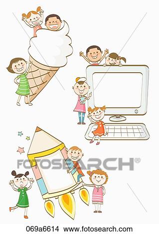Stock Illustration - children holding various types of frames. Fotosearch