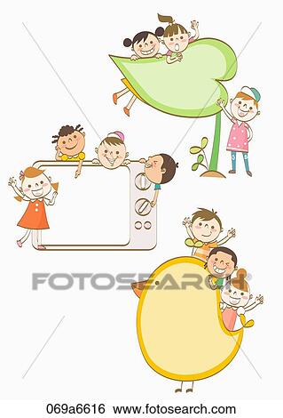 children holding various types of frames View Large Illustration Stock Illustration - children holding various types of frames. Fotosearch