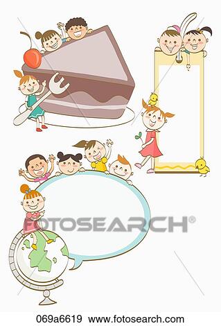 Stock Illustration - children holding various types of frames. Fotosearch