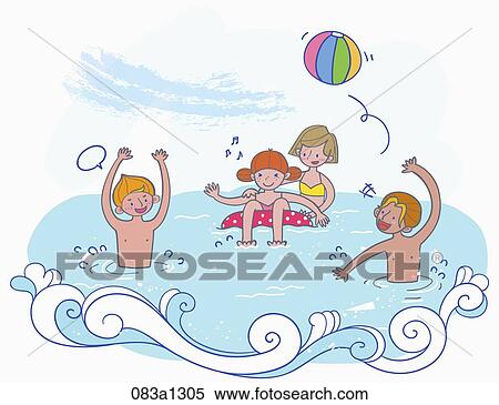 Stock Illustration - children swimming in the pool. Fotosearch