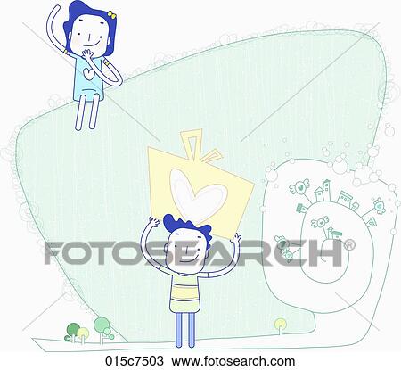 couple in togetherness have enjoyed their summer vacation View Large Illustration Drawing - couple in togetherness have enjoyed their summer vacation. Fotosearch