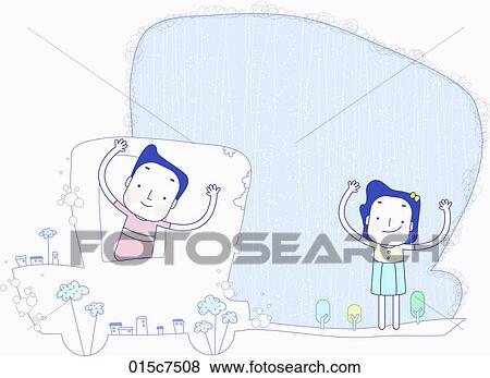 Stock Illustration - couple in togetherness have enjoyed their summer vacation. Fotosearch