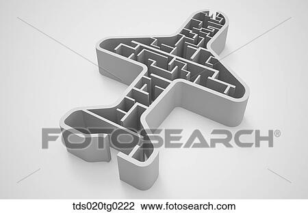 Drawing - cross section of maze in flight shaped. Fotosearch