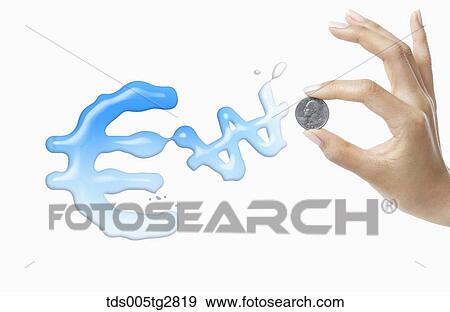Stock Illustration - currency and coin in between fingers. Fotosearch