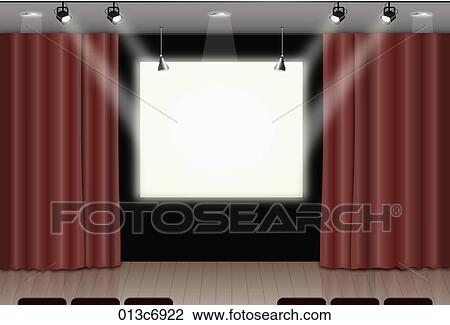Drawing - curtains in movie theater. Fotosearch
