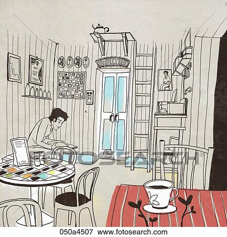 drawing of inside of the café View Large Illustration Stock Illustration - drawing of inside of the café. Fotosearch