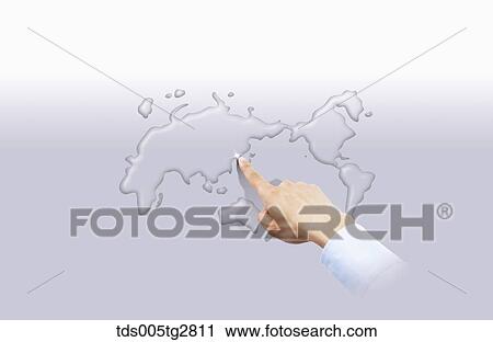 Clip Art - finger point at korea on world map. Fotosearch