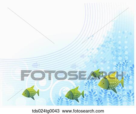 Drawing - fish swimming backdrop. Fotosearch