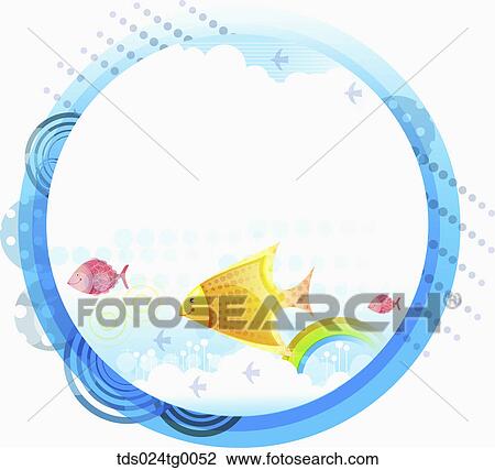 Drawing - fish swimming backdrop. Fotosearch