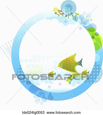 Drawing - fish swimming backdrop. Fotosearch