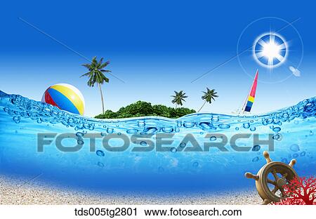 fishes swimming in summer beach View Large Illustration Clip Art - fishes swimming in summer beach. Fotosearch