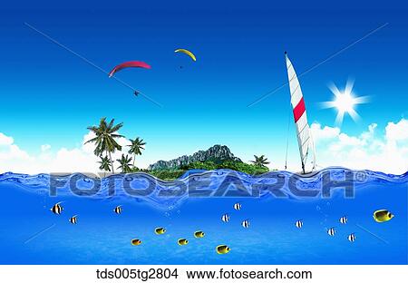fishes swimming in summer beach View Large Illustration Stock Illustration - fishes swimming in summer beach. Fotosearch