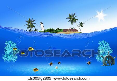 fishes swimming in summer beach View Large Illustration Stock Illustration - fishes swimming in summer beach. Fotosearch