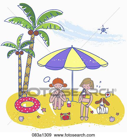 girls drinking beverage on the beach View Large Illustration Stock Illustration - girls drinking beverage on the beach. Fotosearch