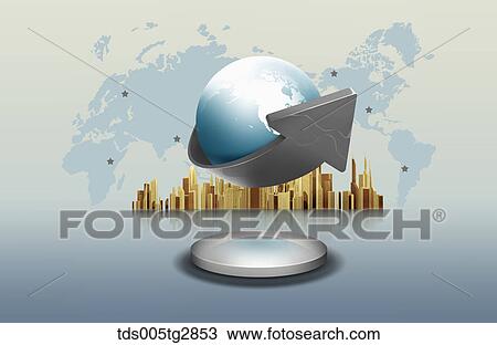 Drawing - golden world and global business. Fotosearch