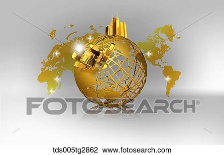 golden world and global business View Large Illustration Drawing - golden world and global business. Fotosearch