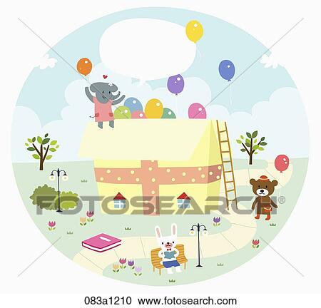 Clipart - happy days with friends. Fotosearch