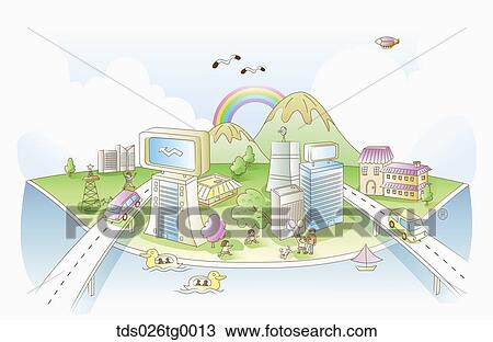 Drawing - illustrated urban lifestyle. Fotosearch