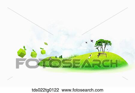 Drawing - illustration of green earth. Fotosearch