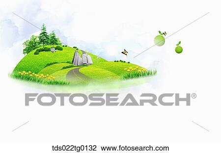 Drawing - illustration of green earth. Fotosearch