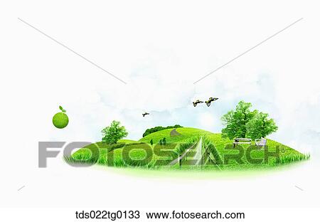 Drawing - illustration of green earth. Fotosearch