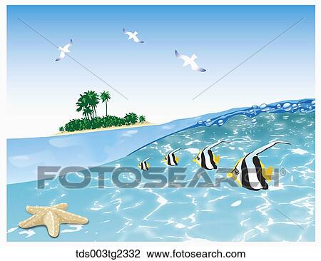 Drawing - illustration of summer beach. Fotosearch