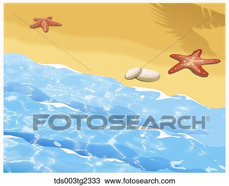 Drawing - illustration of summer beach. Fotosearch
