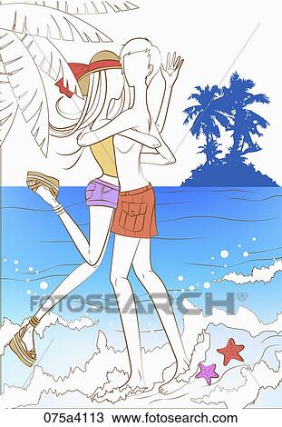 man and woman hugging each other by the sea View Large Illustration Drawing - man and woman hugging each other by the sea. Fotosearch