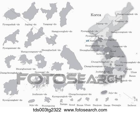 Drawing - maps of korea. Fotosearch