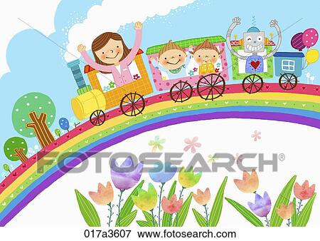 mom and children getting on train View Large Illustration Stock Illustration - mom and children getting on train. Fotosearch