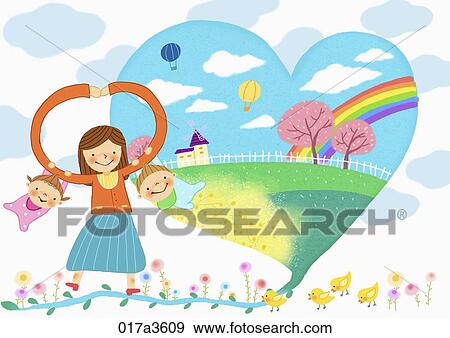 Stock Illustration - mom loves their children. Fotosearch
