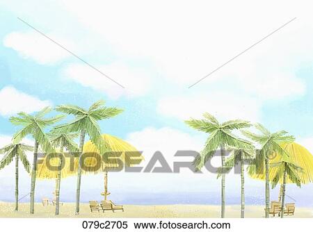 Stock Illustration - palm trees by the beach. Fotosearch