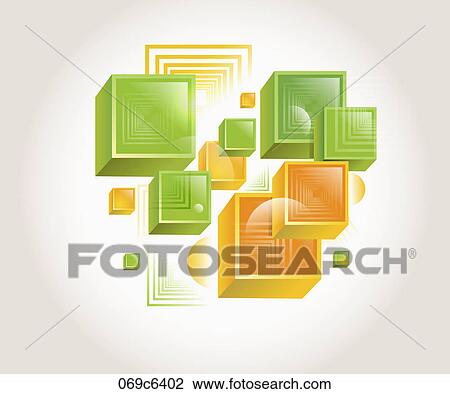 Drawing - patterned three dimensions cubes. Fotosearch