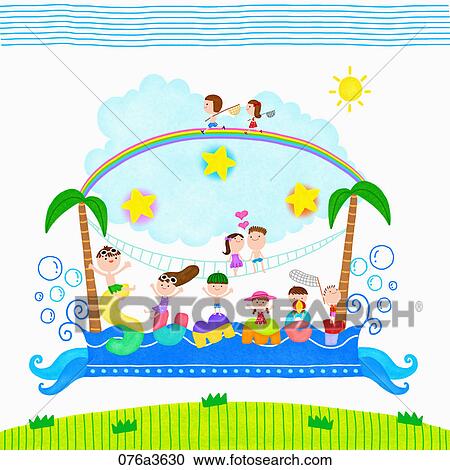 Clipart - people enjoying their summer vacation. Fotosearch