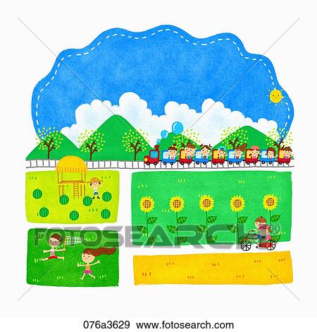 people enjoying their summer vacation View Large Illustration Stock Illustration - people enjoying their summer vacation. Fotosearch