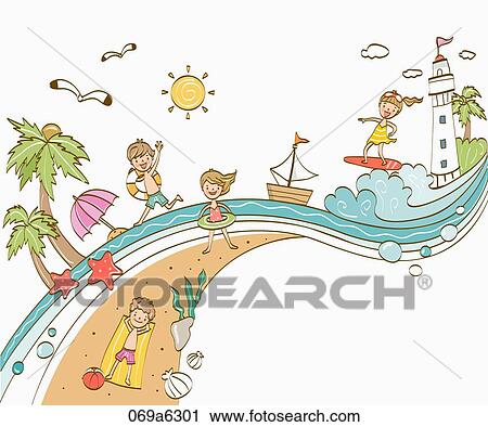 Clip Art - people enjoying vacance on the beach. Fotosearch