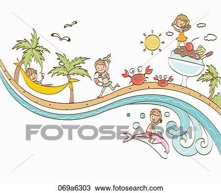 Drawing - people enjoying vacance on the beach. Fotosearch
